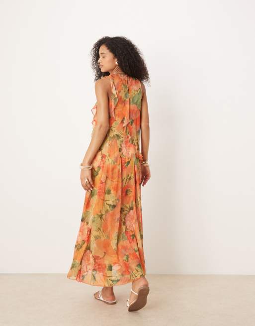 ASOS DESIGN race ruffle shift maxi dress in floral print, 3 of 4