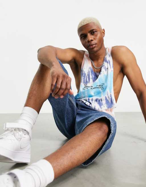 ASOS DESIGN racer back vest in tie dye with city print