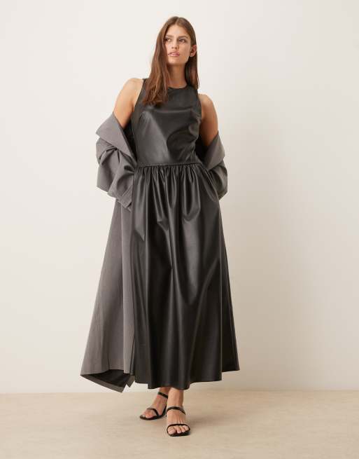 ASOS DESIGN racer bodice maxi dress PU full hem in black