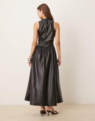 Asos Design Racer Bodice Maxi Dress Pu Full Hem In Black