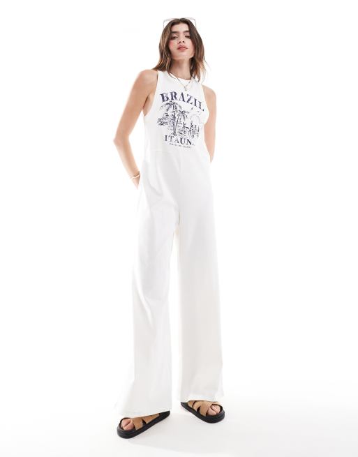 ASOS DESIGN racer brazil print wide leg jumpsuit in cream, 4 of 4