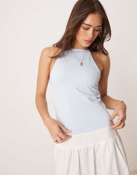 ASOS DESIGN racer cami top in slinky in light blue - LBLUE - view 1