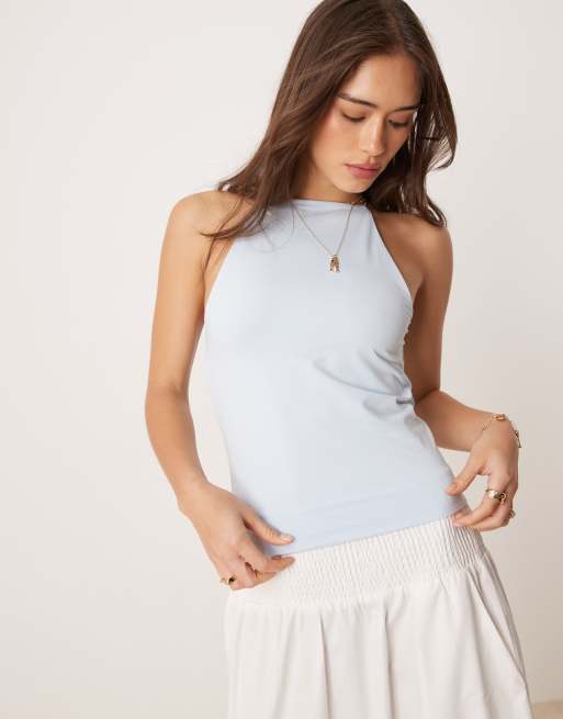 ASOS DESIGN racer cami top in slinky in light blue - LBLUE