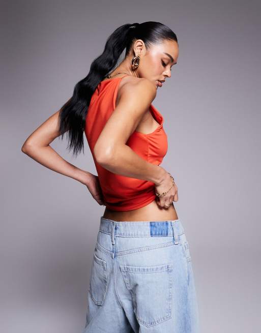 ASOS DESIGN racer cami top in slinky in red, 4 of 4