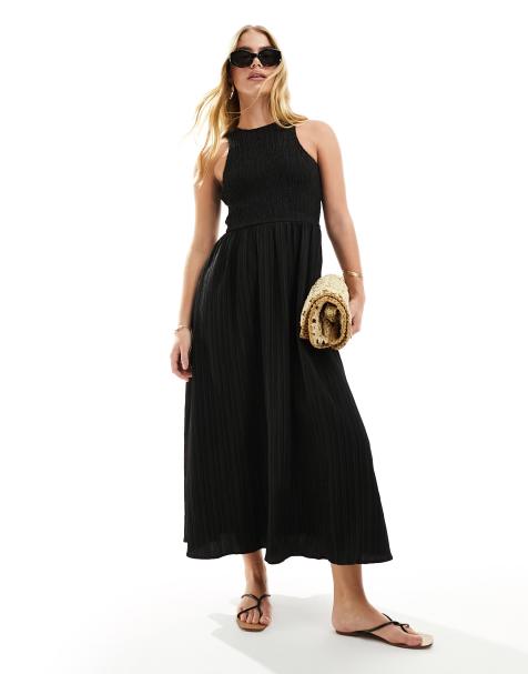 ASOS DESIGN racer crinkle midi sundress with scoop back in black - view 1