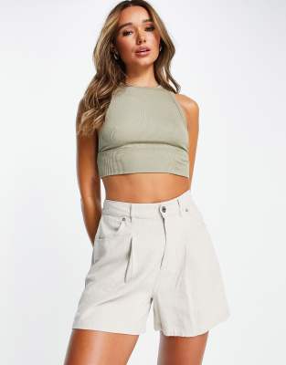 ASOS DESIGN racer crop top with seam detail in rib in in greyed off sage | ASOS