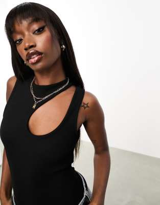 Asos Design Racer Cut Out Shoulder Bodysuit In Black