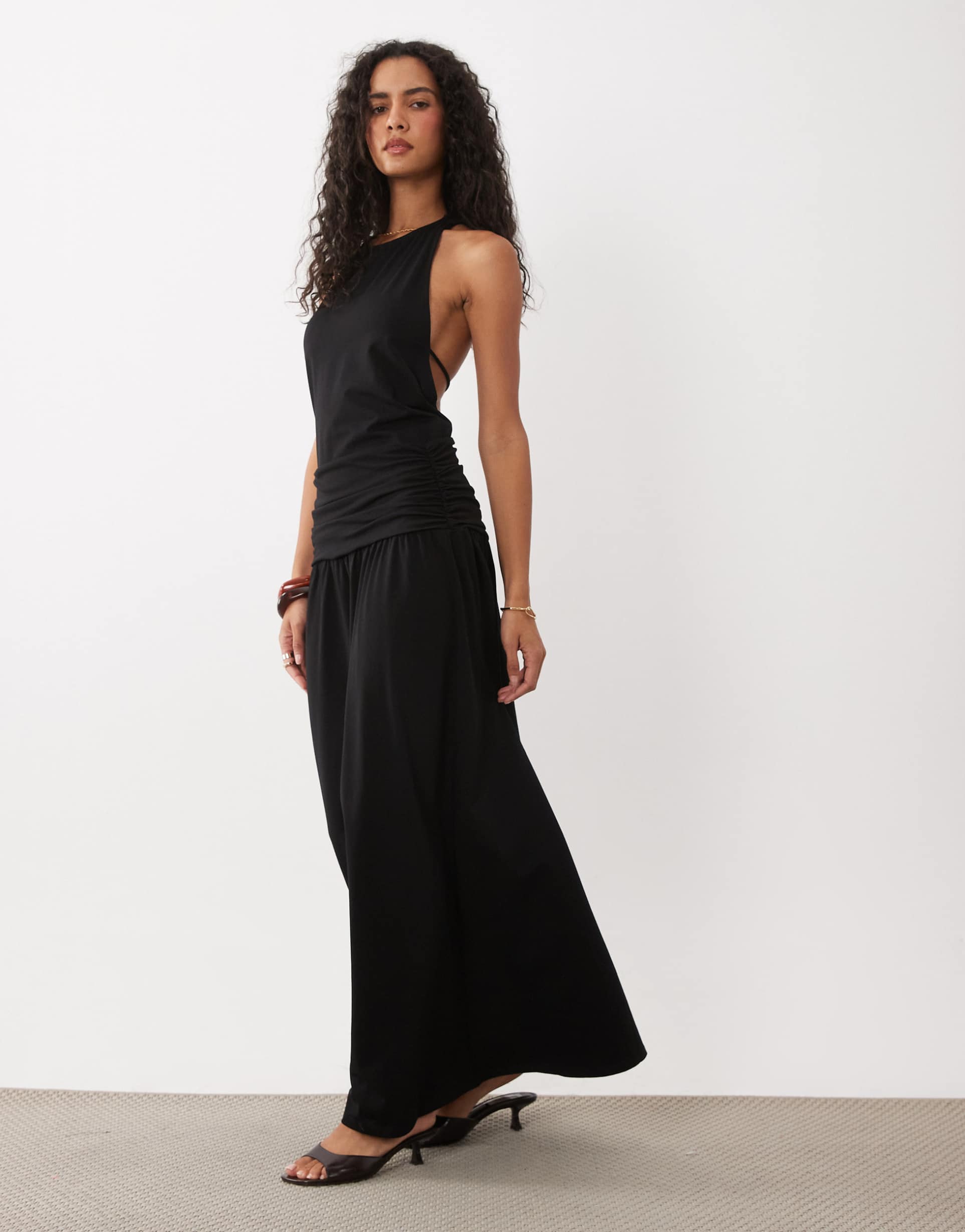 asos design racer drop waist open back tie midi in black