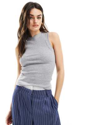 Asos Design Racer Front Tank Top In Heather Gray