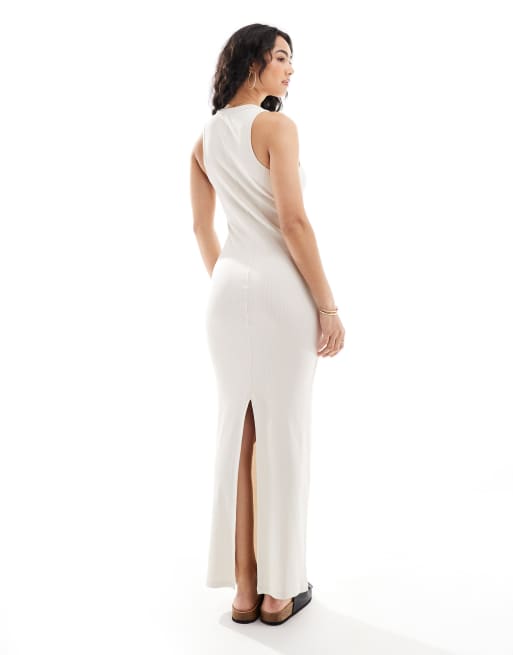 ASOS DESIGN racer front washed maxi dress with seam detail in stone, 4 of 4