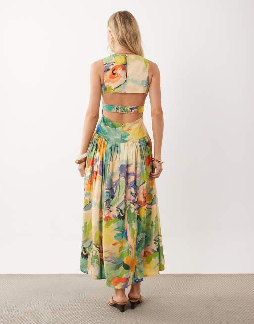 ASOS DESIGN racer maxi dress with cut out back in print, 2 of 4