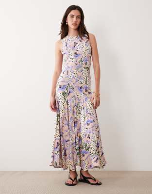Asos Design Racer Maxi Dress With Godets In Multi