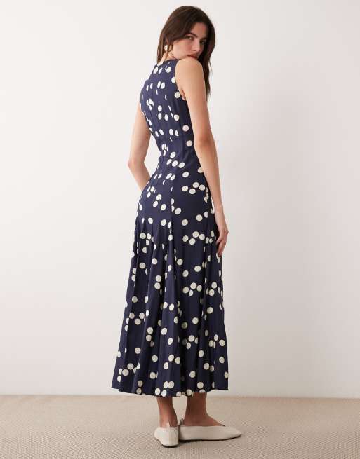 ASOS DESIGN racer maxi dress with godets in navy spot, 3 of 4