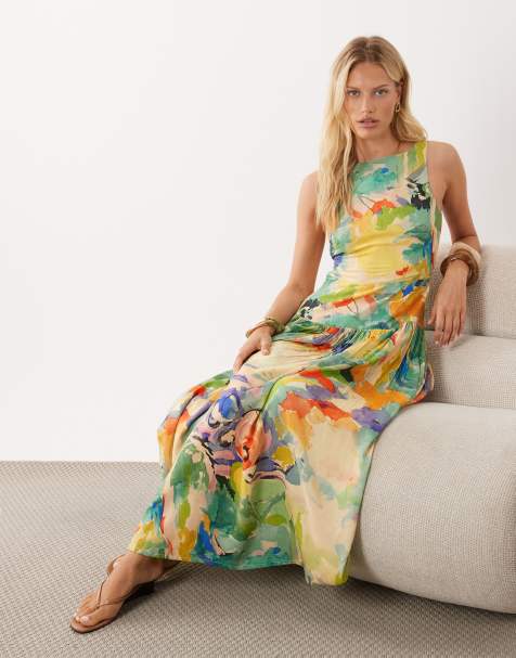 ASOS DESIGN racer maxi jurk met uitsnijding op de rug met print - view 1