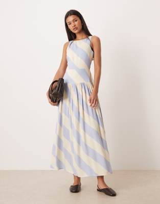 ASOS DESIGN racer maxi sundress with cut out back in blue and white stripe-Multi