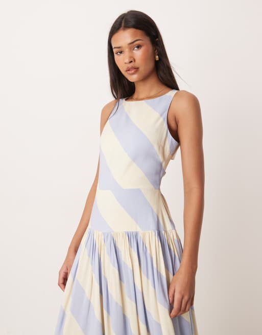 ASOS DESIGN racer maxi sundress with cut-out back in blue and white stripe , 2 of 4