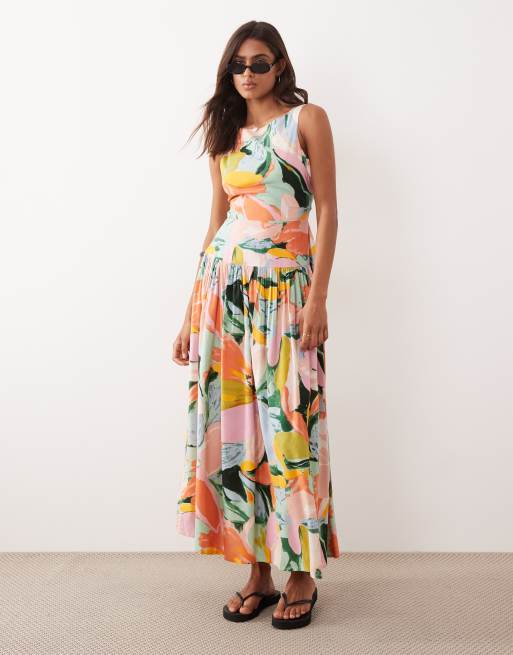 ASOS DESIGN racer maxi sundress with cut-out back in floral print , 2 of 4