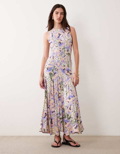 ASOS DESIGN - Racer-maxikjole med indsyede detaljer og prikket blomsterprint - view 1