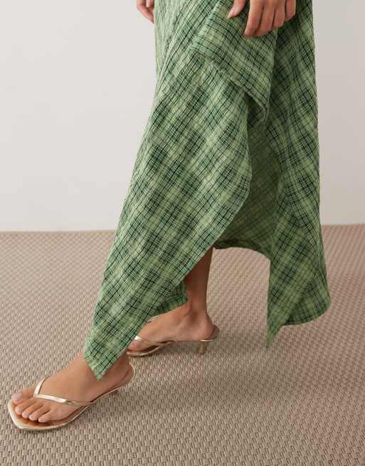 ASOS DESIGN racer midi dress with side ruffle detail in green plaid, 4 of 4