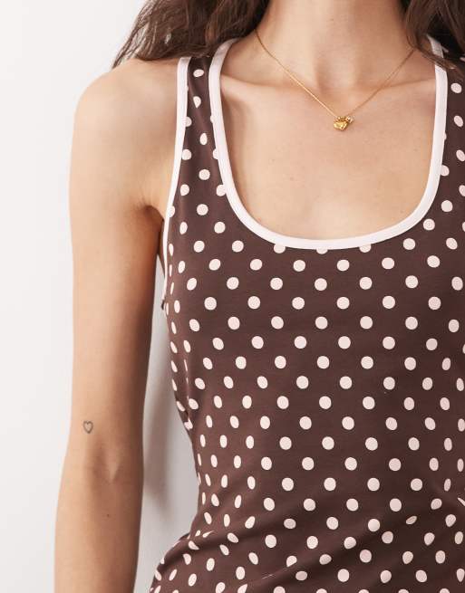 ASOS DESIGN racer mini dress in chocolate and light pink polka dot, 3 of 4
