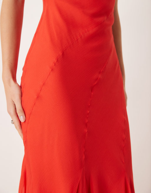 ASOS DESIGN racer neck bias maxi dress with godet hem in red, 3 of 4