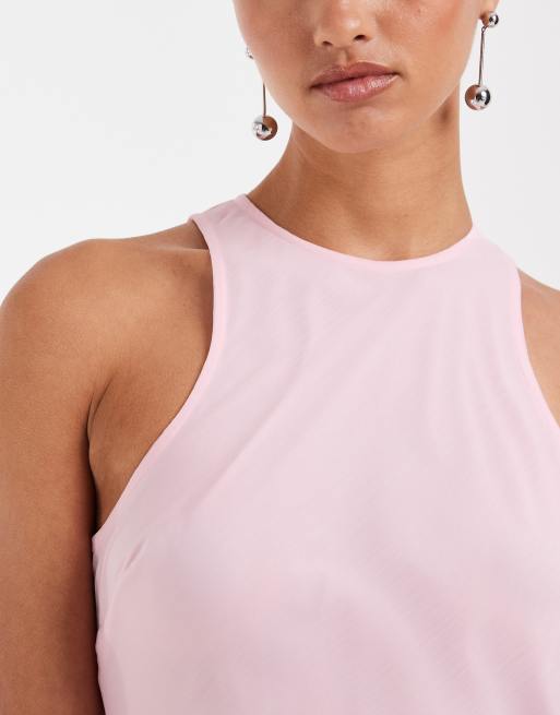 ASOS DESIGN racer neck bias maxi dress with godet hem in soft pink, 3 of 4