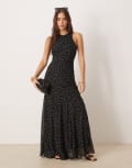 [ASOS DESIGN] ASOS DESIGN racer neck bias maxi dress with godet hem in spot print-Multi 14 Spot print