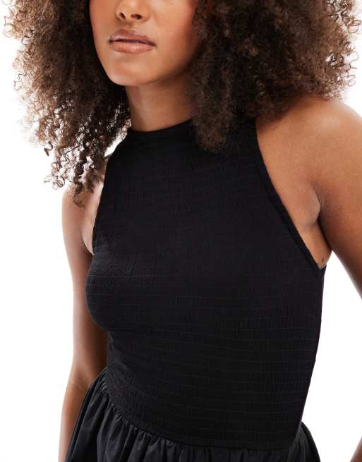 ASOS DESIGN racer crinkle bodice poplin skirt midi dress in black