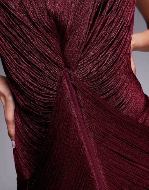 ASOS DESIGN racer neck draped fringe maxi dress in oxblood