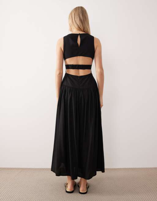ASOS DESIGN racer neck midaxi sundress with cut out back in black , 2 of 4