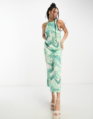 CerbeShops DESIGN racer neck midi dress in green swirl print