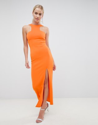 asos square neck scuba maxi dress with thigh split