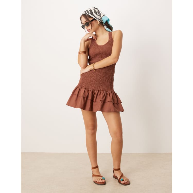 shirred ruffle hem fitted dress Elegant Plus Size Shirred Ruffle Hem Short Sleeve Fitted Dress, Ruffle Hem  Detail, Cinched Waist, Soft Fabric Suitable For Vacation, Summer, Everyday  Wear
