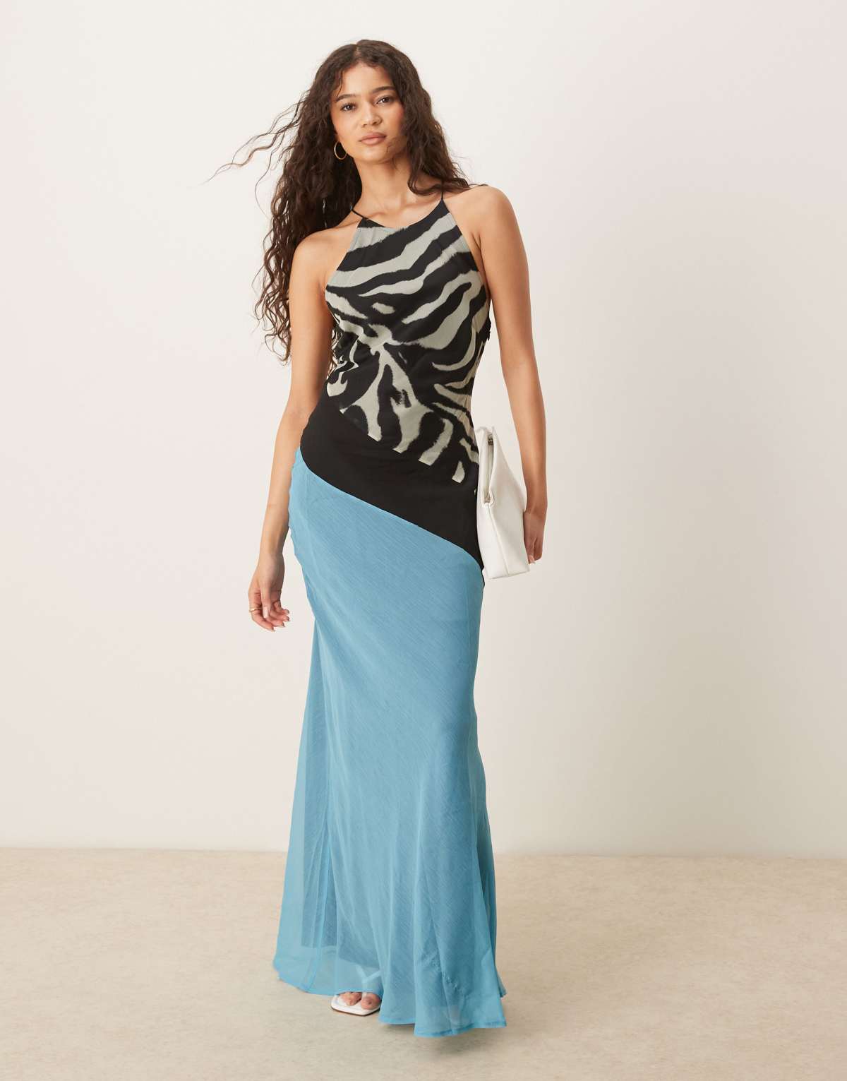 ASOS DESIGN racer neck slip midi dress with seam details in zebra print
