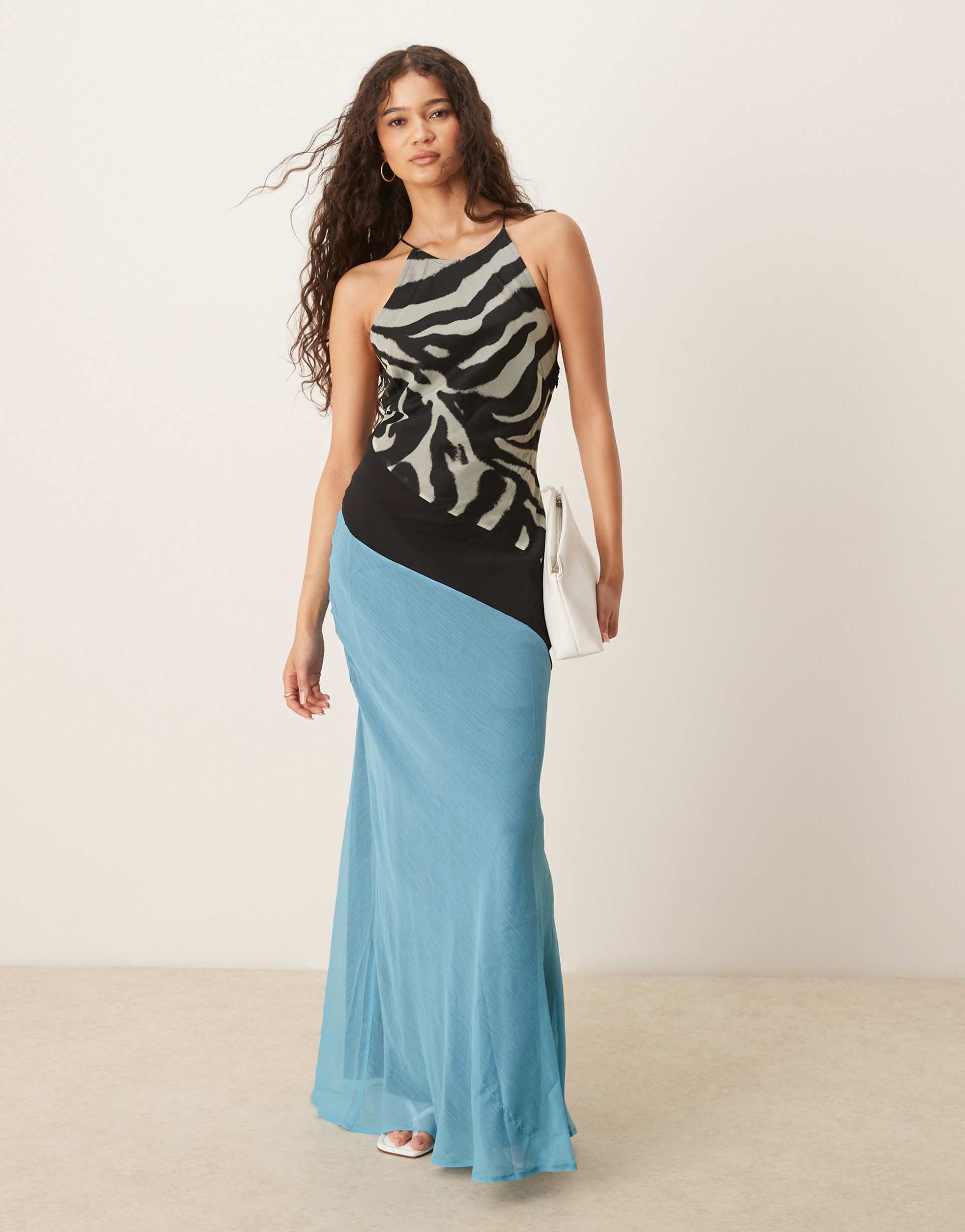 asos design racer neck slip midi dress with seam details in zebra print