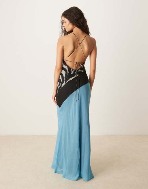ASOS DESIGN racer neck slip midi dress with seam details in zebra print