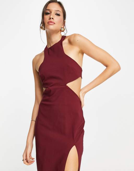 ASOS DESIGN racer neck structured midi dress in wine