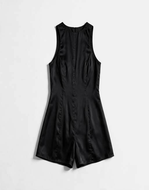 ASOS DESIGN Racer-Playsuit aus Satin in Schwarz, 5 von 8