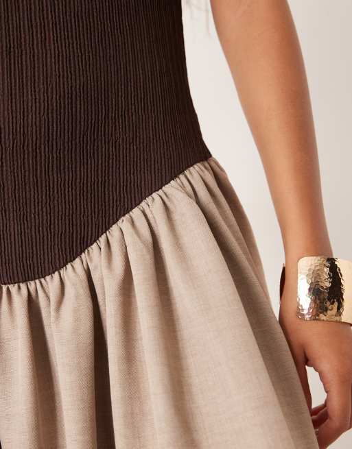 ASOS DESIGN racer rib bodice with hybrid skirt maxi dress in brown, 4 of 4