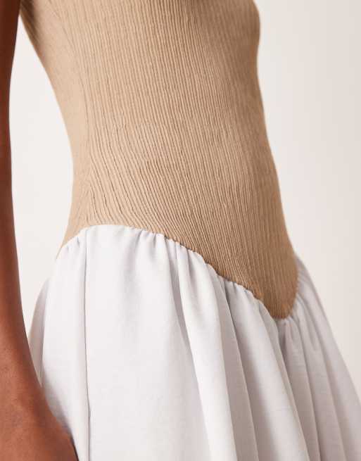 ASOS DESIGN racer rib bodice with hybrid skirt neutral maxi dress, 3 of 4