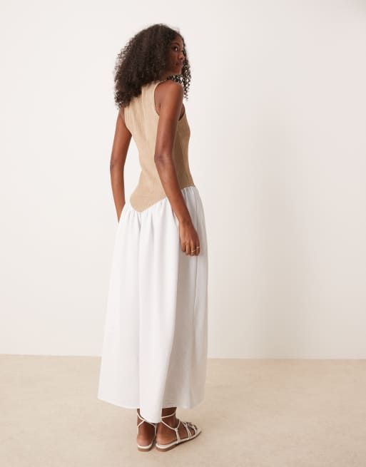 ASOS DESIGN racer rib bodice with hybrid skirt neutral maxi dress, 4 of 4