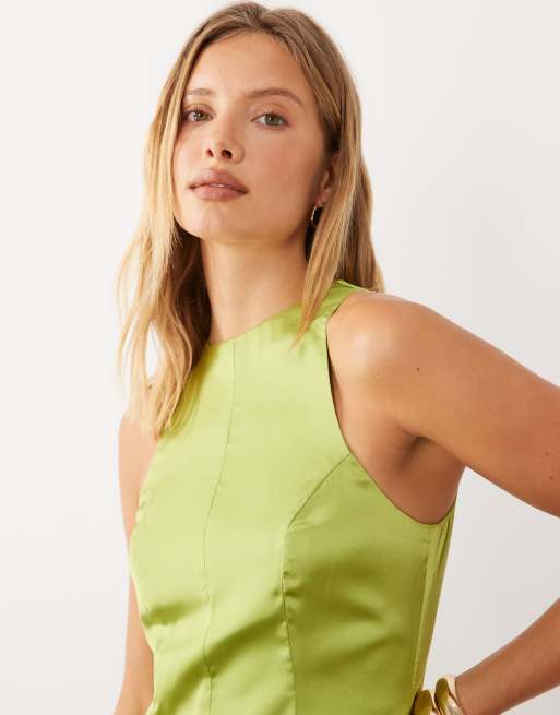 ASOS DESIGN racer satijnen playsuit in chartreuse, 2 van 4