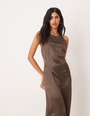 Asos Design Racer Satin Maxi Dress