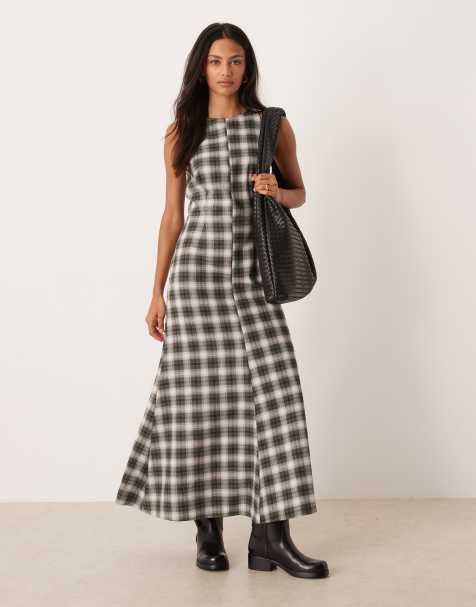 ASOS DESIGN racer satin maxi dress in navy check