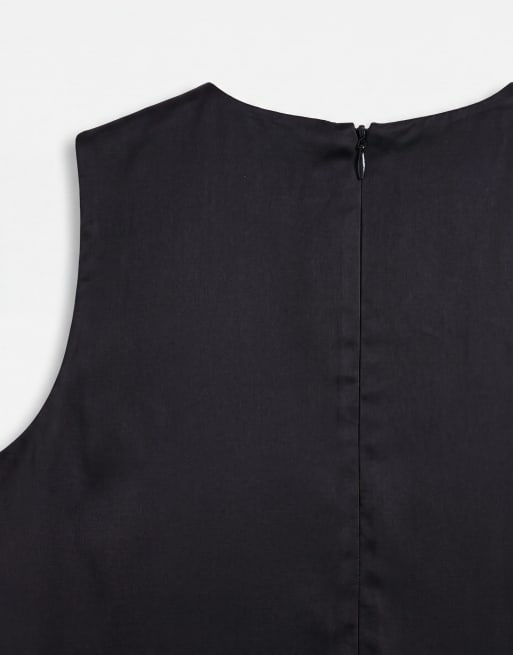 ASOS DESIGN racer satin playsuit in black, 8 of 8
