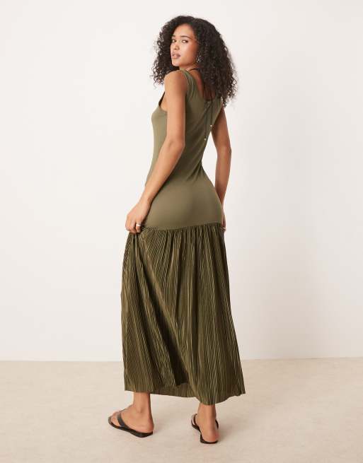 ASOS DESIGN racer scoop hybrid plisse maxi dress in green