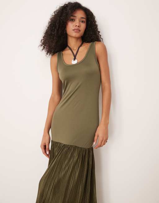 ASOS DESIGN racer scoop hybrid plisse maxi dress in green