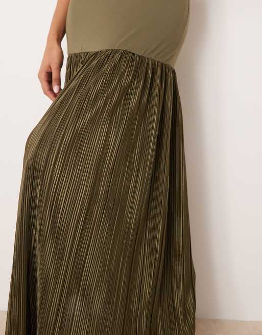 ASOS DESIGN racer scoop hybrid plisse maxi dress in green
