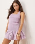 [ASOS DESIGN] ASOS DESIGN racer shirred ruffle hem mini dress in lilac-Purple 16 lilac