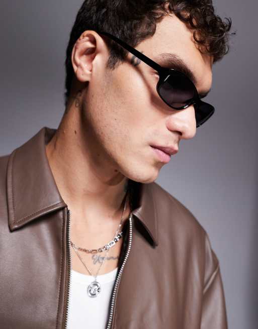 ASOS DESIGN racer slim wrap sunglasses with black frames , 2 of 4